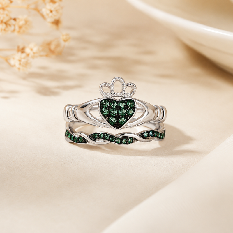 Bague de fiançailles Claddagh et cœur en or rose 18 carats et zircon cubique-4