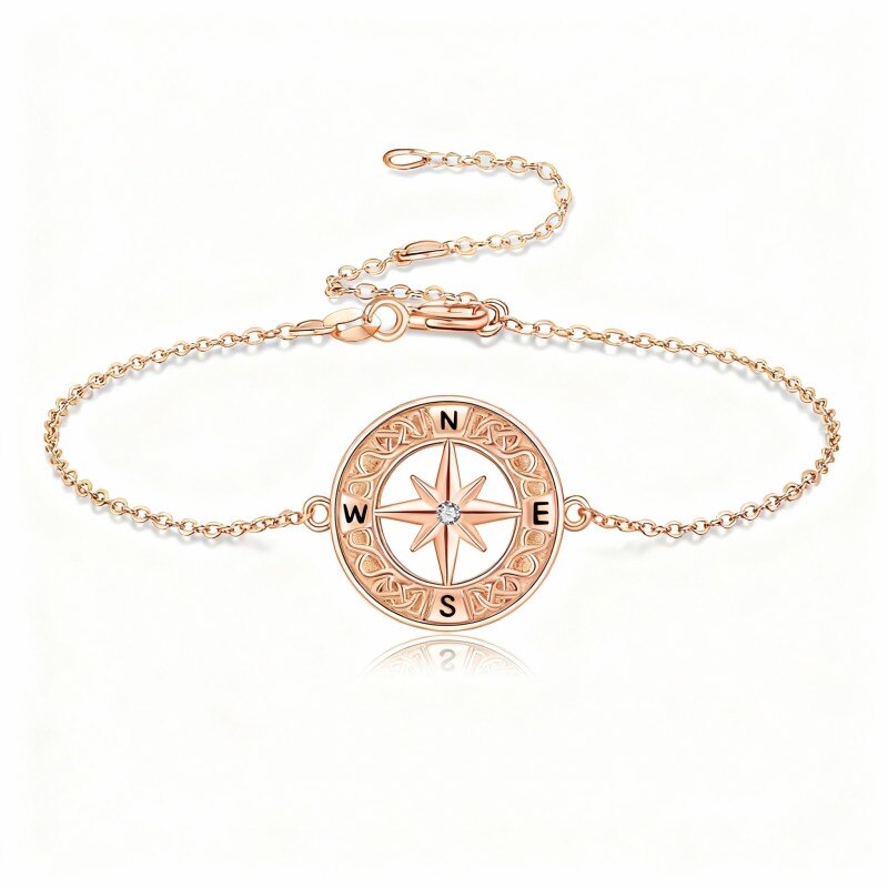 10K Rose Gold Cubic Zirconia Compass Charm Bracelet-1