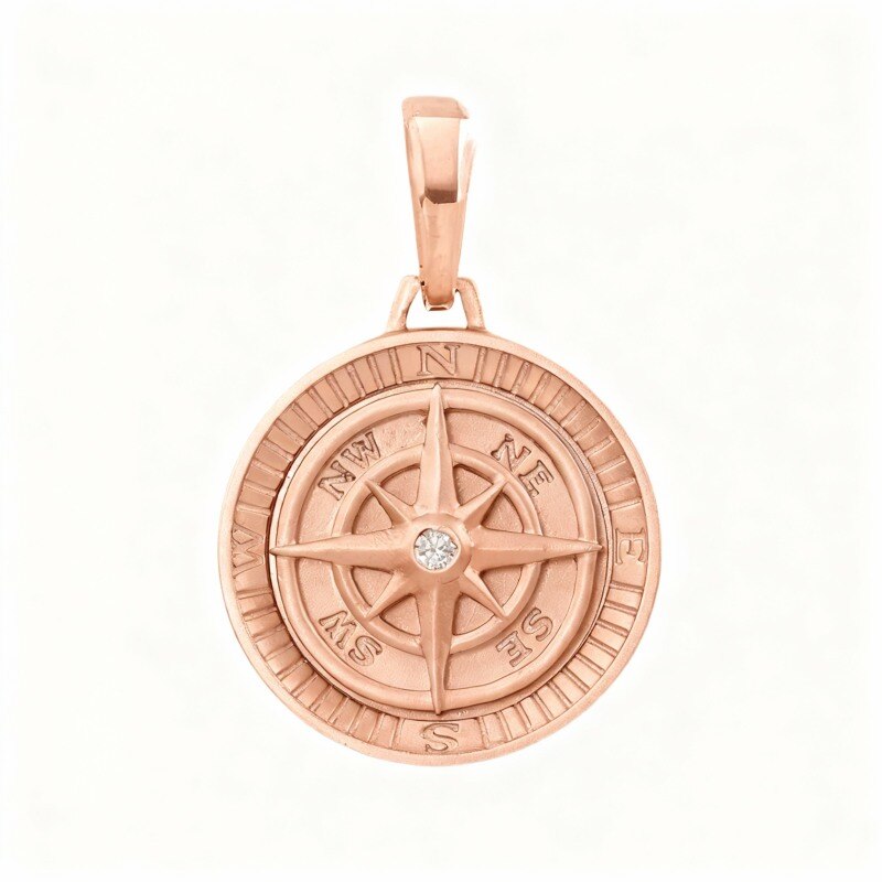 Kompass-Anhänger aus 14-karätigem Roségold mit Zirkonia-1