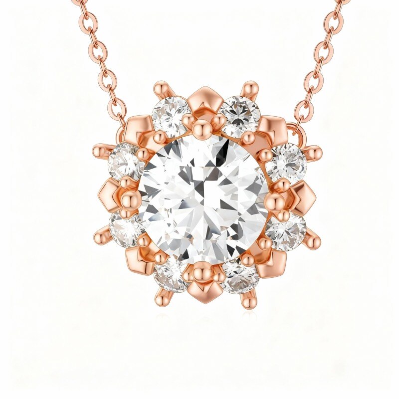 Collar con colgante de pareja de circonitas cúbicas en oro rosa de 18 quilates-1