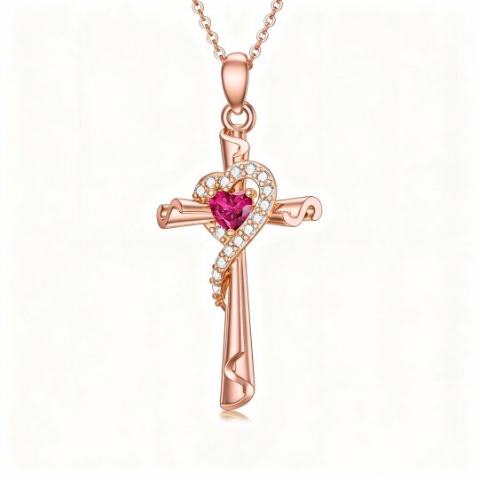Halskette aus 10-karätigem Roségold mit Zirkonia-Kreuz- und Herzanhänger