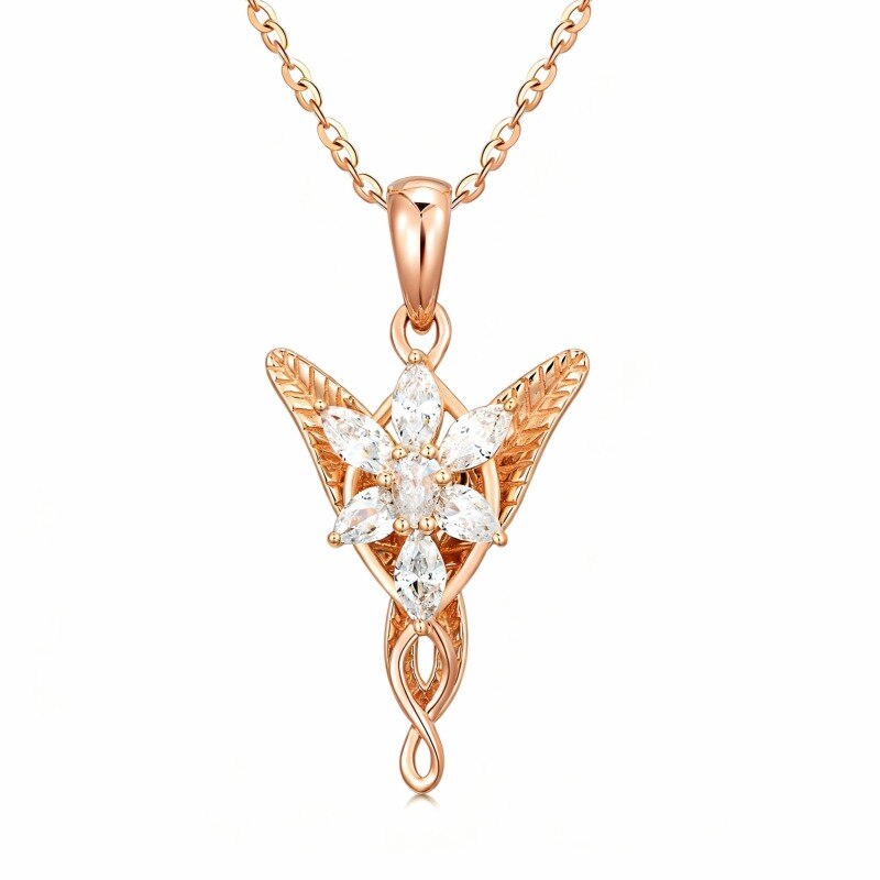 10K Rose Gold Cubic Zirconia Cross & Infinity Symbol Pendant Necklace-1