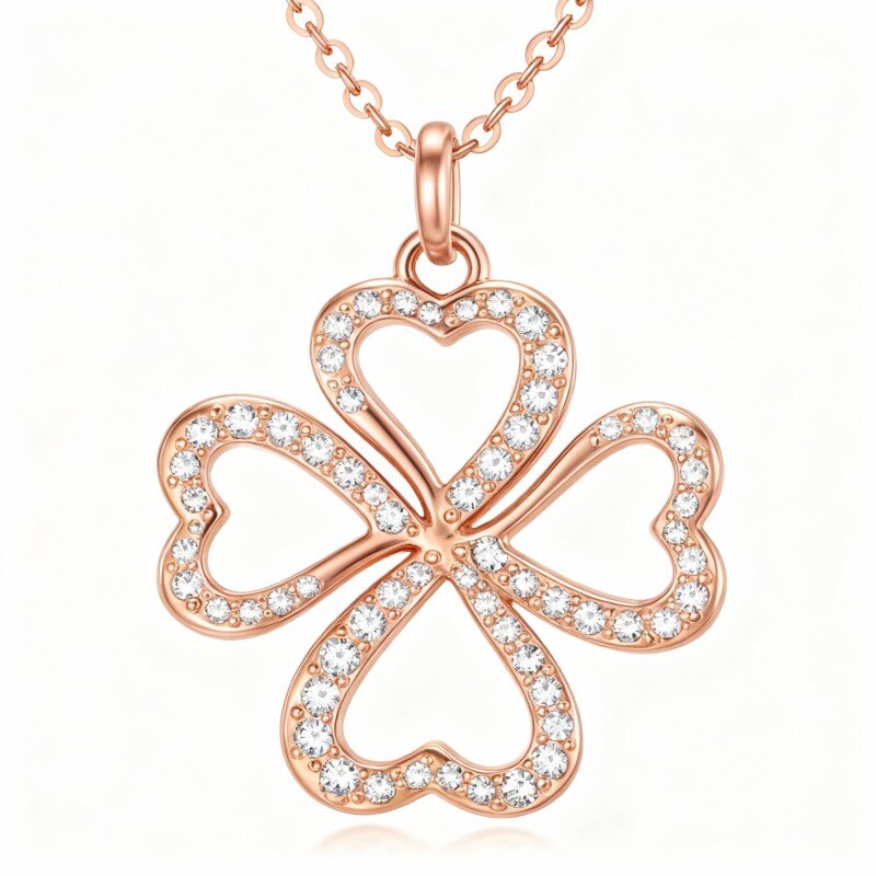 Collier pendentif croix en or rose 10 carats et zircon cubique-1