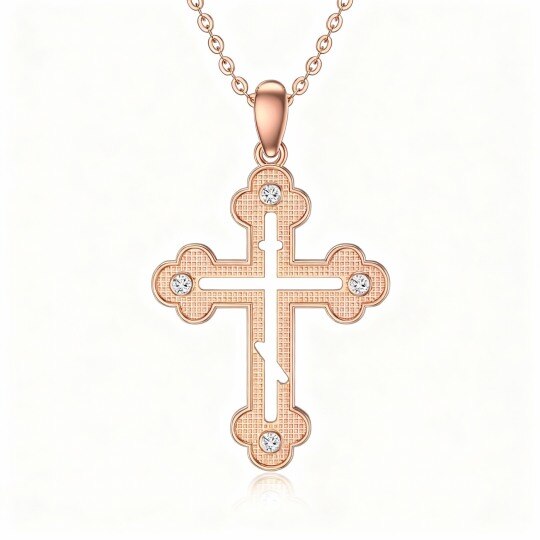 Halskette mit Kreuzanhänger aus 10-karätigem Roségold und Zirkonia