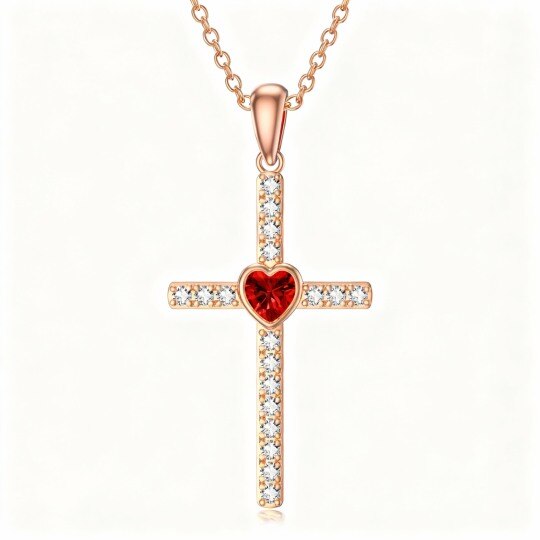 Halskette mit Kreuzanhänger aus 10-karätigem Roségold und Zirkonia