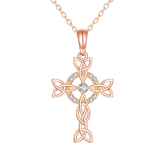 Ketting met kruishanger van 10 karaats roségoud en kubische zirkonia