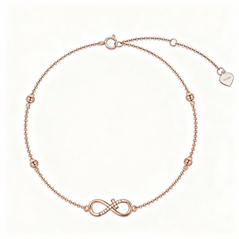 Bracelet de cheville à breloque croix en or rose 10 carats et zircon cubique-1