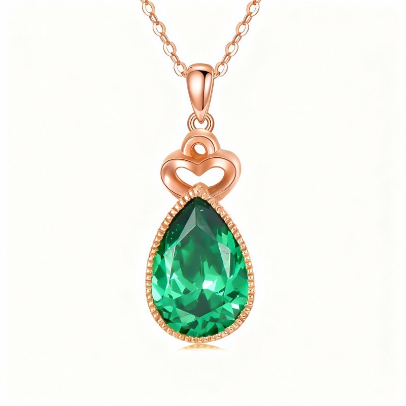 Collier pendentif en or rose 18 carats avec zircon cubique en forme de couronne et de goutte-1