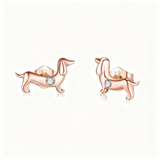 10K Rose Gold Cubic Zirconia Dog Stud Earrings