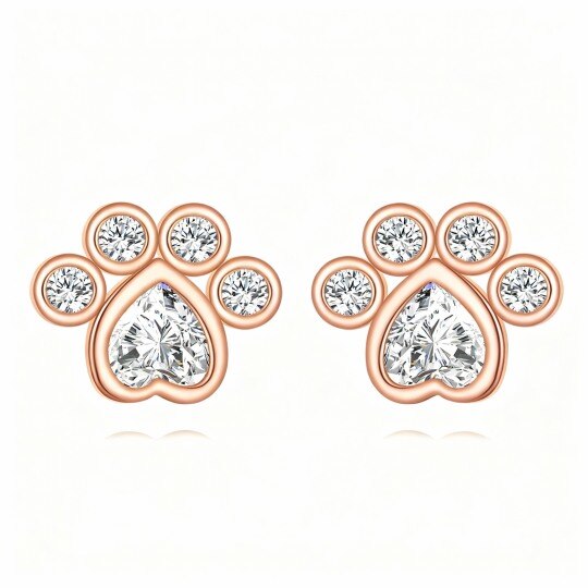 10K Rose Gold Cubic Zirconia Dog Stud Earrings
