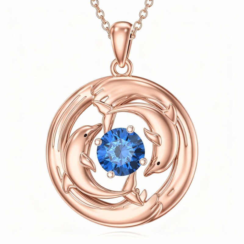 Collier pendentif dauphin en or rose 18 carats et zircon cubique-1