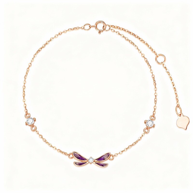 Pulsera con dije de libélula de oro rosa de 10 quilates y circonitas cúbicas-1