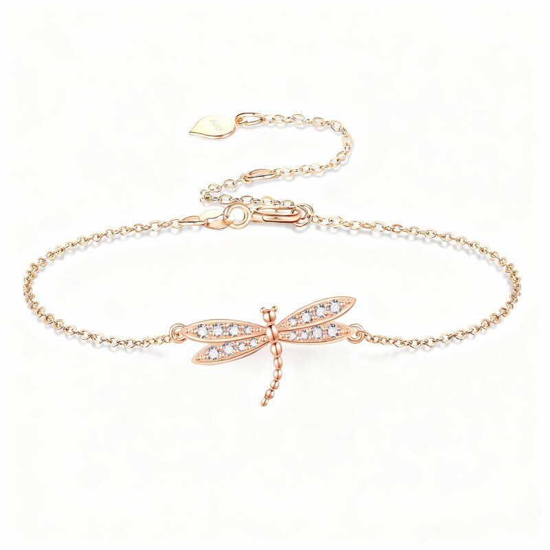 18K Rose Gold Cubic Zirconia Dragonfly Charm Bracelet-1