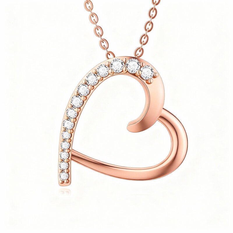 Collar con colgante de electrocardiograma de oro rosa de 18 quilates y circonitas cúbicas-1