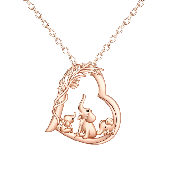 10K roségouden hanger met zirkonia in de vorm van een olifant, ouders en kinderen.