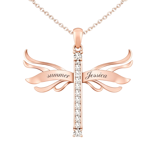 Colar com pendente de cruz em ouro rosa 10K com zircónias cúbicas, gravável