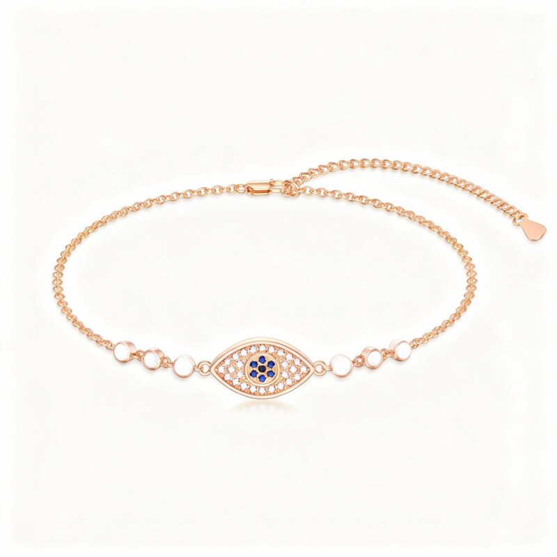 Bracelet à breloque œil protecteur en or rose 18 carats et zircon cubique-1