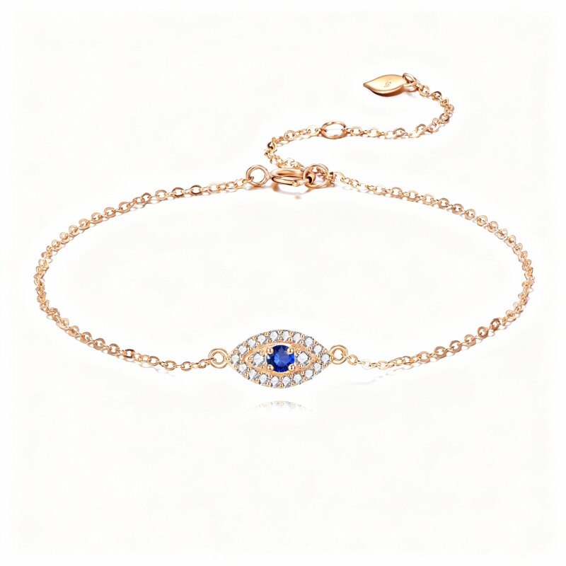 Pulsera con dije de ojo turco de circonita cúbica en oro rosa de 10 quilates-1