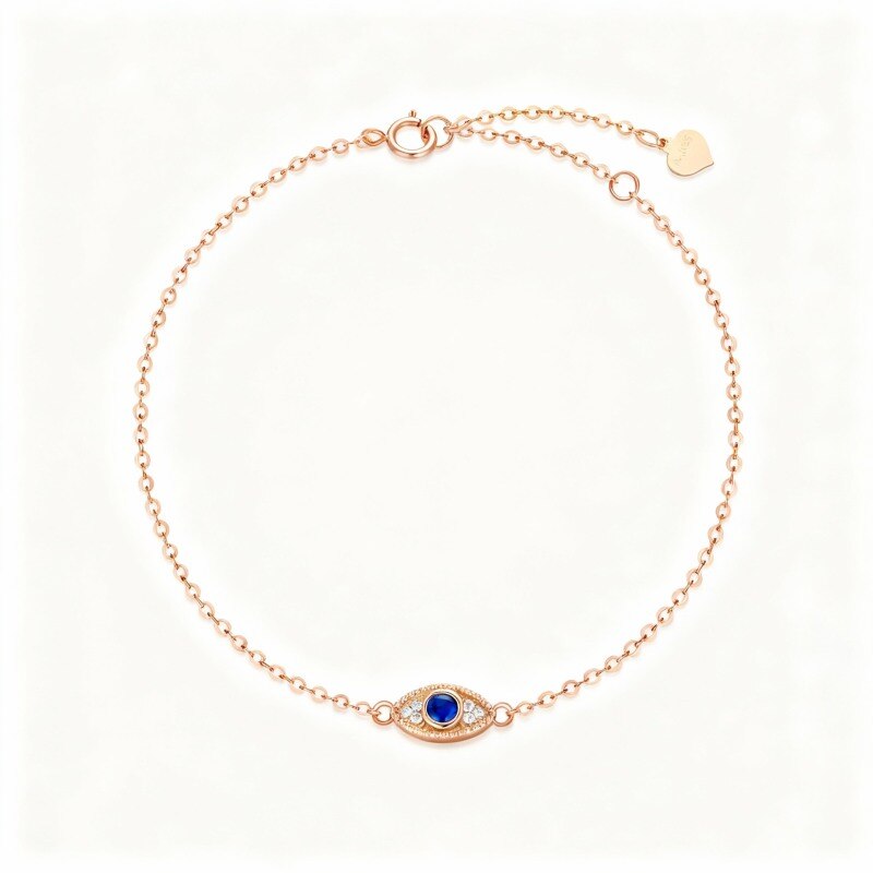 Pulsera con dije de ojo turco de circonita cúbica en oro rosa de 9 quilates-1
