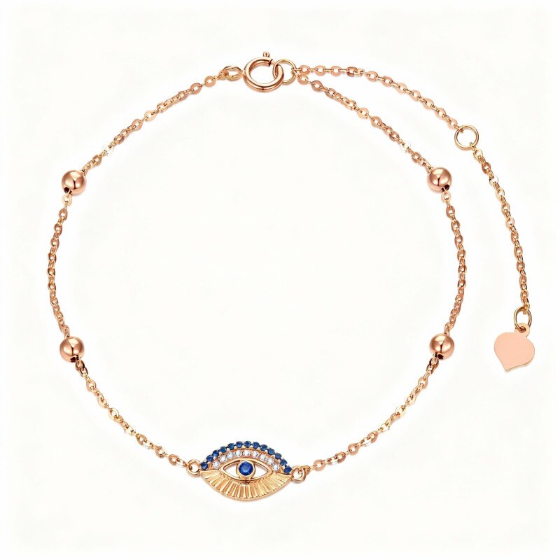 Bracelet à breloque œil protecteur en or rose 10 carats et zircon cubique-1