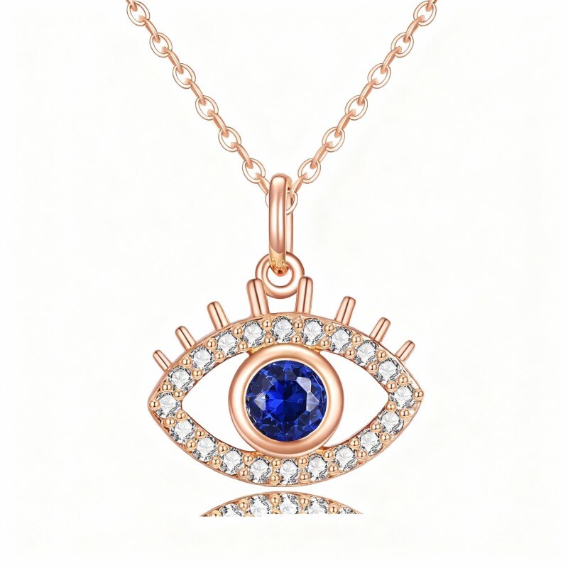 10K Rose Gold Cubic Zirconia Evil Eye Pendant Necklace-1