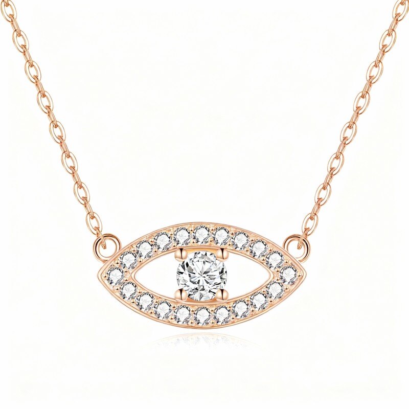Collar con colgante de ojo turco de circonita cúbica en oro rosa de 10 quilates-1