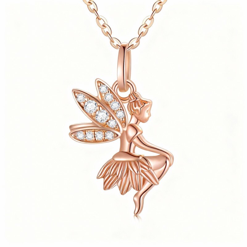 Collar con colgante de hada de oro rosa de 10 quilates y circonitas cúbicas-1
