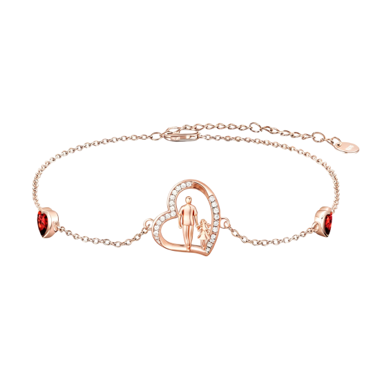 10K Rose Gold Cubic Zirconia Father & Daughter & Heart Charm Bracelet