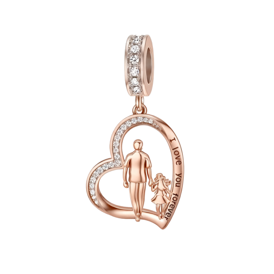 Colgante de oro rosa de 10 quilates con circonitas cúbicas, diseño de padre, hija y corazón.