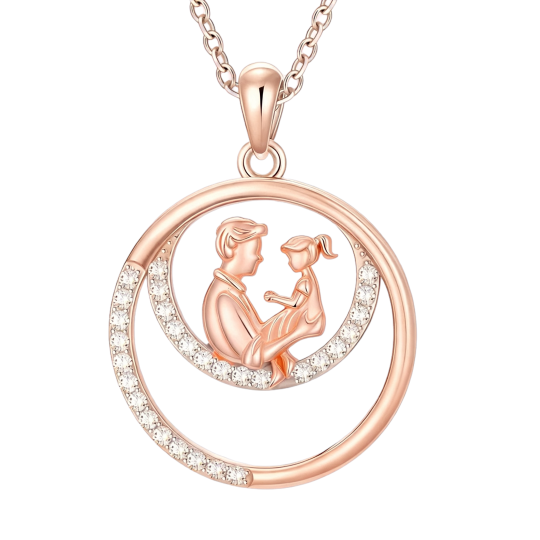 Collier pendentif père et fille en or rose 10 carats et zircon cubique
