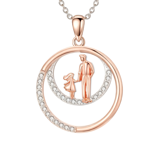 Collier pendentif père et fille en or rose 10 carats et zircon cubique