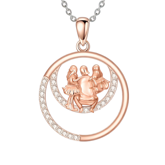 Collier pendentif père et fille en or rose 10 carats et zircon cubique