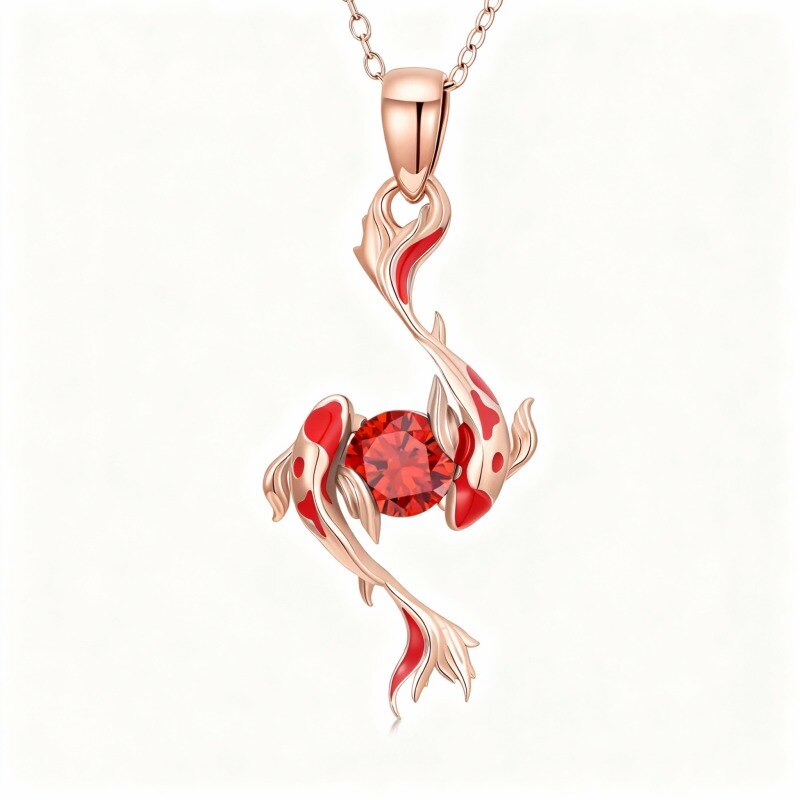 Collier pendentif poisson en or rose 9 carats et zircon cubique-1