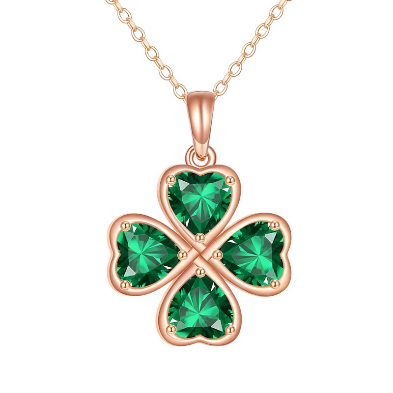 Halskette mit vierblättrigem Kleeblatt-Anhänger aus 14-karätigem Roségold mit Zirkonia-1