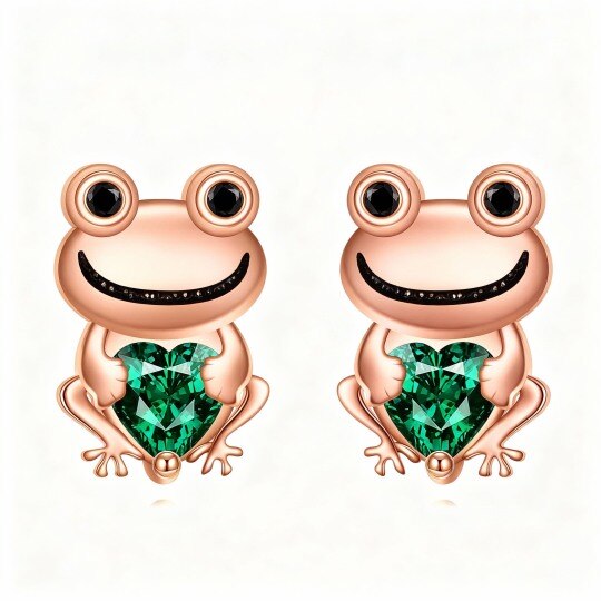 10K Rose Gold Cubic Zirconia Frog Stud Earrings