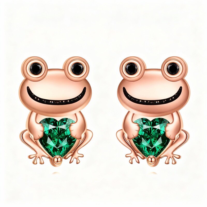 Frosch-Ohrstecker aus 18-karätigem Roségold mit Zirkonia-1