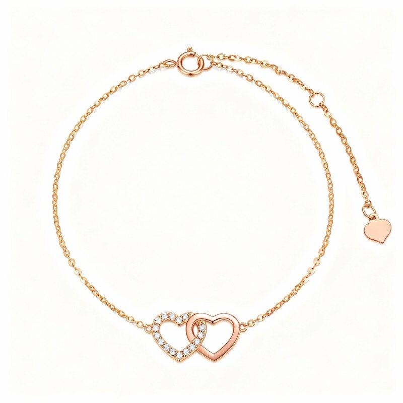 Pulseira com pendente coração em ouro rosa 18K e zircónias cúbicas-1