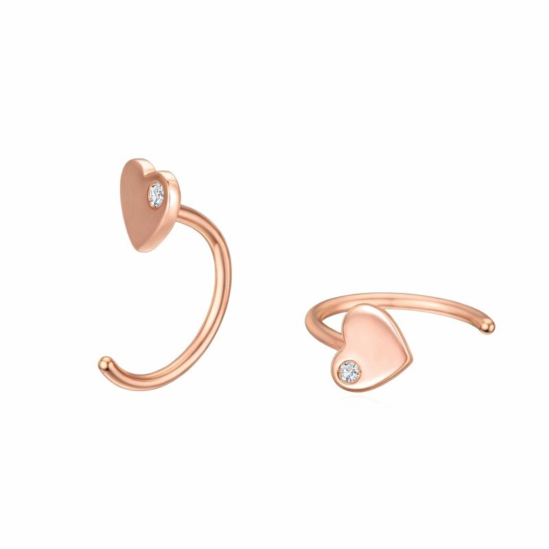 Pendientes colgantes de corazón con circonitas cúbicas en oro rosa de 10 quilates-1