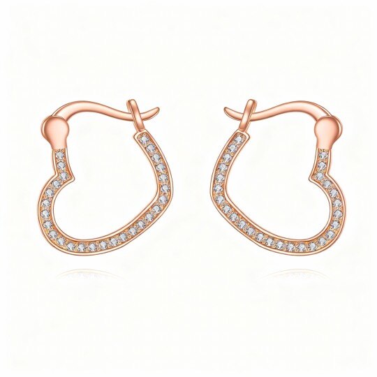 10K Rose Gold Cubic Zirconia Heart Hoop Earrings