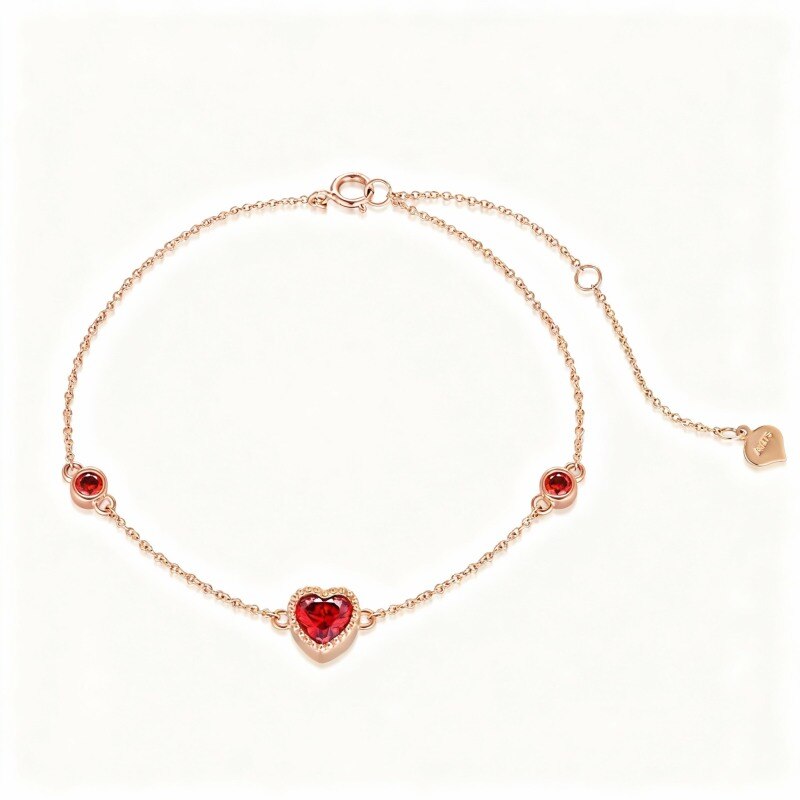 Pulsera de cuentas de metal con forma de corazón y circonitas cúbicas en oro rosa de 14 quilates-1