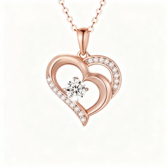 Collier ras du cou en métal or rose 10 carats avec zircon cubique en forme de cœur