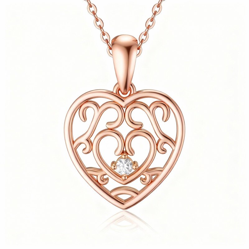 Collar con colgante de corazón de circonita cúbica en oro rosa de 18 quilates-1