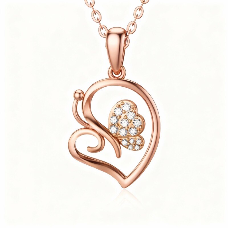 Collar con colgante de corazón de circonita cúbica en oro rosa de 18 quilates-1