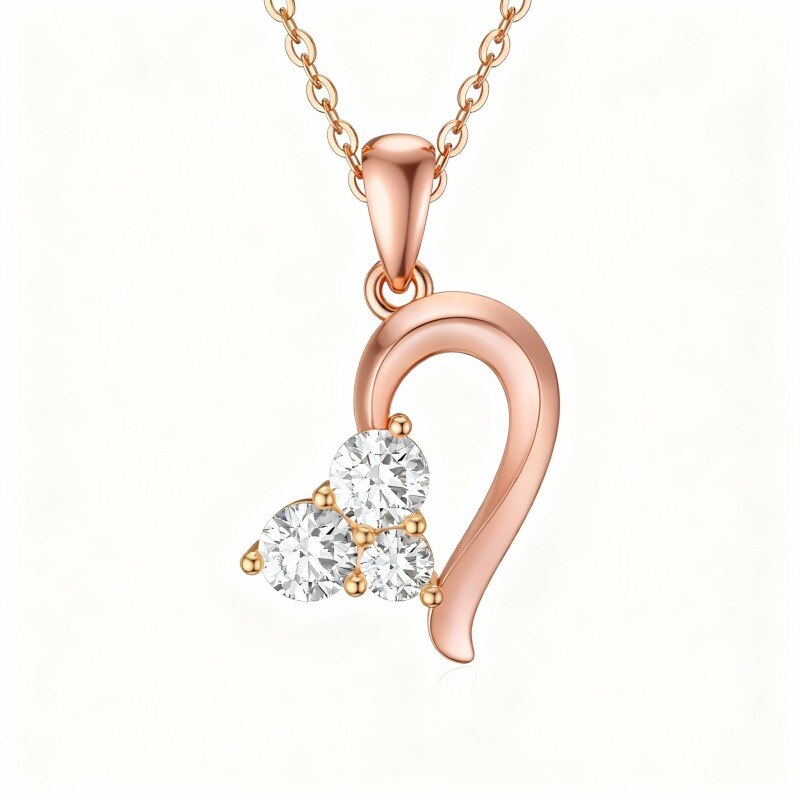 Collar con colgante de corazón de circonita cúbica en oro rosa de 18 quilates-1