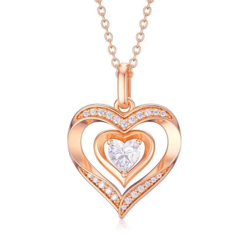 10K Rose Gold Cubic Zirconia Heart Pendant Necklace-1