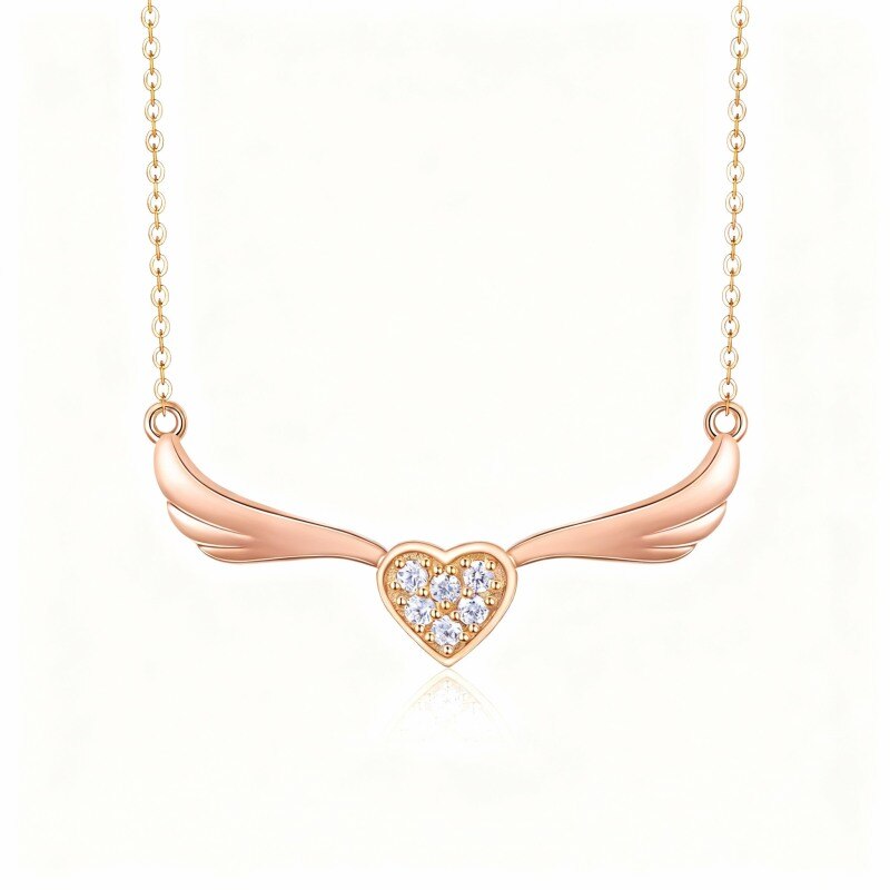 Collar con colgante de corazón de circonita cúbica en oro rosa de 18 quilates-1
