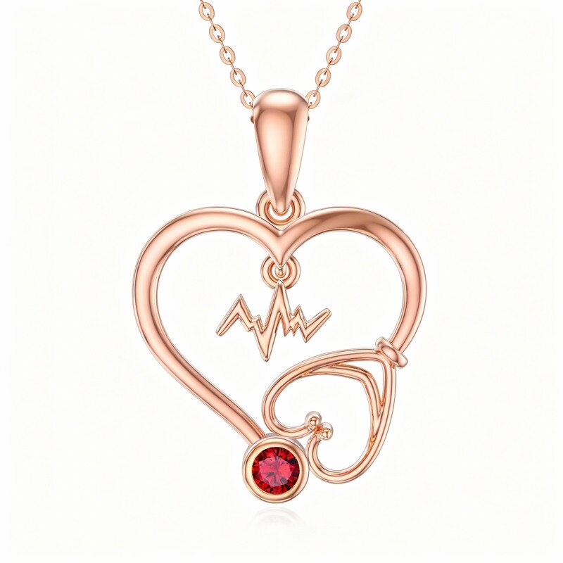 Collier pendentif cœur en or rose 18 carats et zircon cubique-1