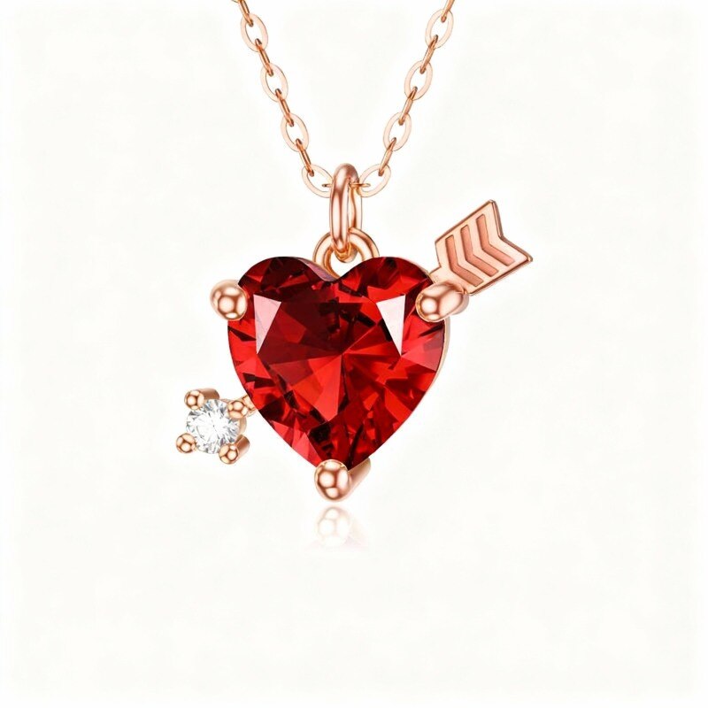 Collar con colgante de corazón de circonita cúbica en oro rosa de 14 quilates-1