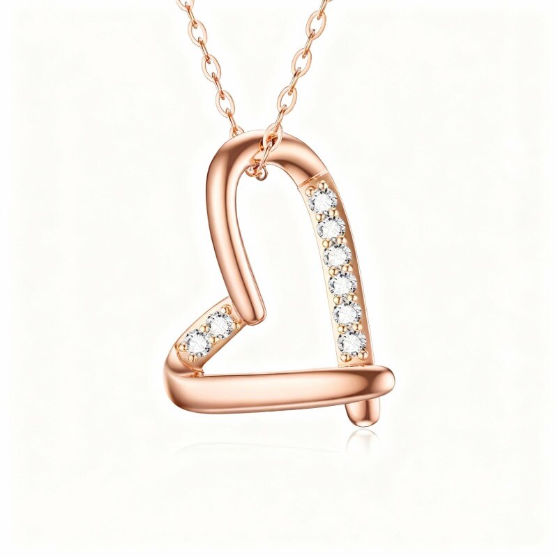 Collar con colgante de corazón de circonita cúbica en oro rosa de 10 quilates-1