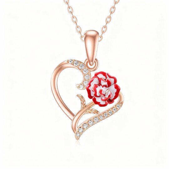 Collier pendentif cœur en or rose 10 carats et zircon cubique